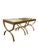 Pair of Neoclassical style metal indoor-outdoor side tables with faux bois finish and verdigris detailing. Dimensions: H:...