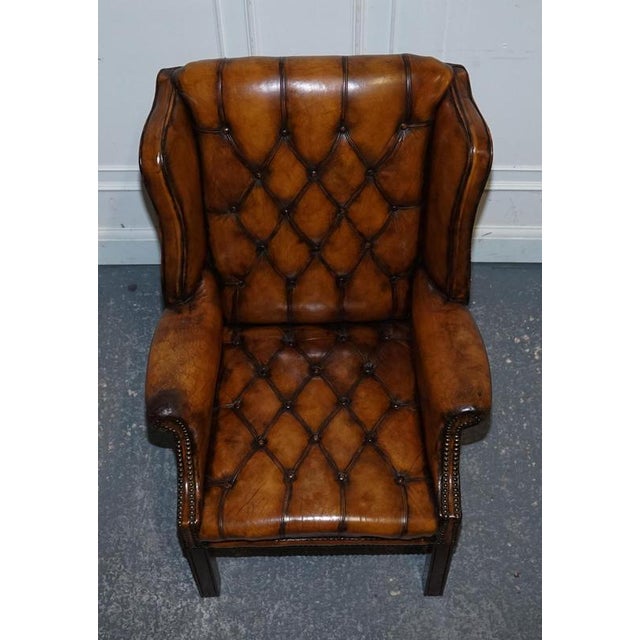 Set of Chesterfield Wingback Armchairs in Hand Dyed Brown Leather, 1960s For Sale - Image 11 of 18