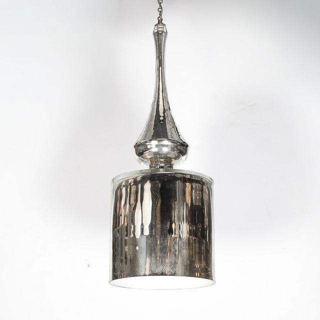 Modernist Hand-Blown Murano Mercury Glass Pendant Chandelier W/ Chrome Fittings For Sale In New York - Image 6 of 16