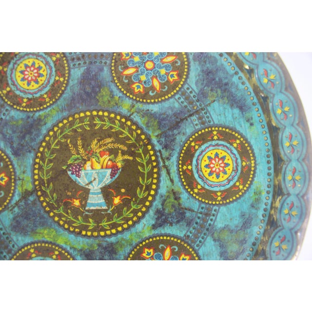 Vintage Turquoise Blue Decorated Metal Cocktail Drinks Tray Made by Baret Ware For Sale - Image 9 of 10