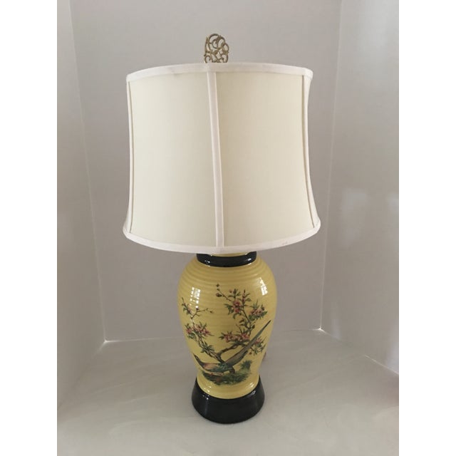 Wood Vintage Yellow Cherry Blossom Pheasant Table Lamp For Sale - Image 7 of 7