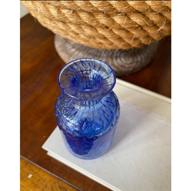 Glass Vintage Blue Gold Speckled Murano Glass Decanter Bottle Italian Glass Art For Sale - Image 7 of 8