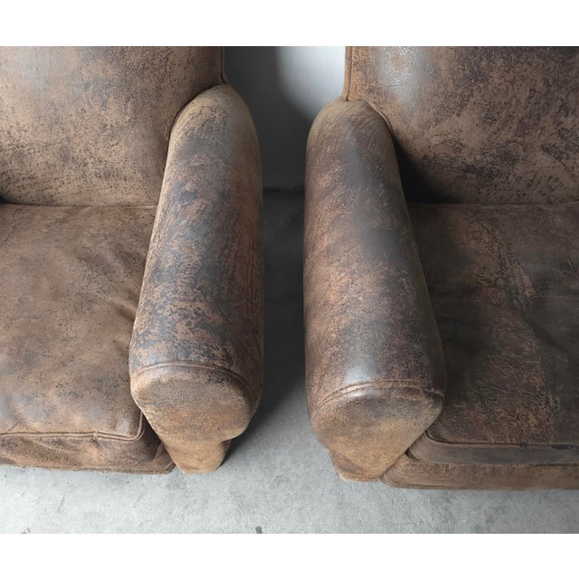 French Style Patinated Leather Lounge Chairs by Restoration Hardware For Sale - Image 15 of 15