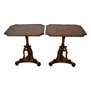 1920s English Regency Mahogany Banded Walnut Pair of Side Tables / End Tables For Sale