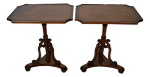 1920s English Regency Mahogany Banded Walnut Pair of Side Tables / End Tables