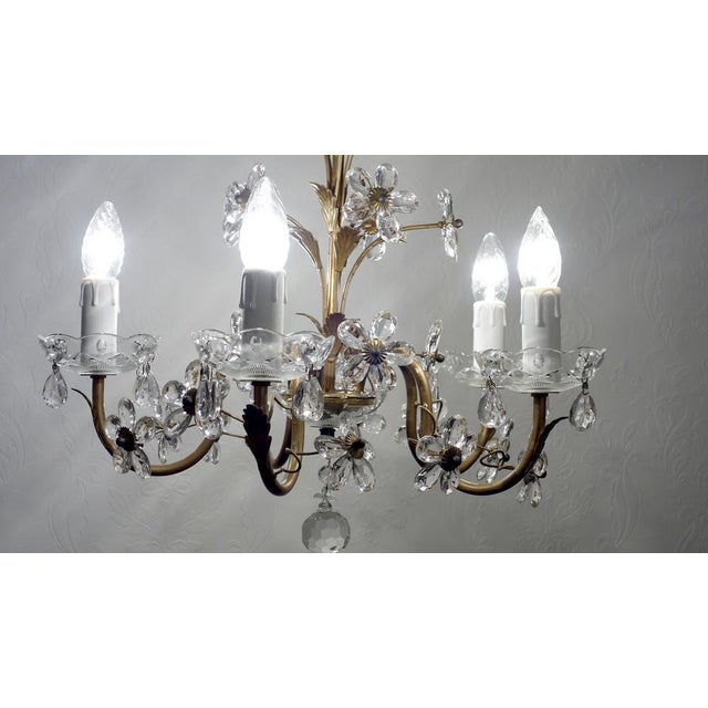 Antique Italian Gold-Plated Metal Crystal Flowers Chandelier, 1950s For Sale - Image 13 of 17