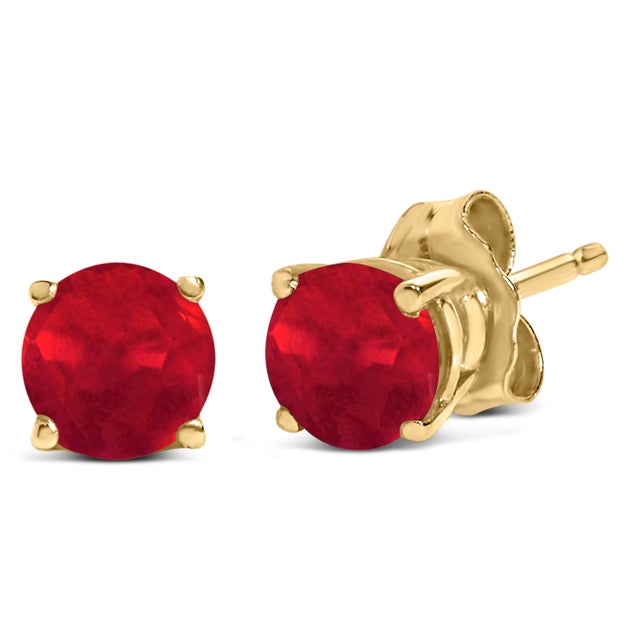 Encapsulate timeless elegance with these 14K Yellow Gold stud earrings, each graced with a meticulously color-treated,...