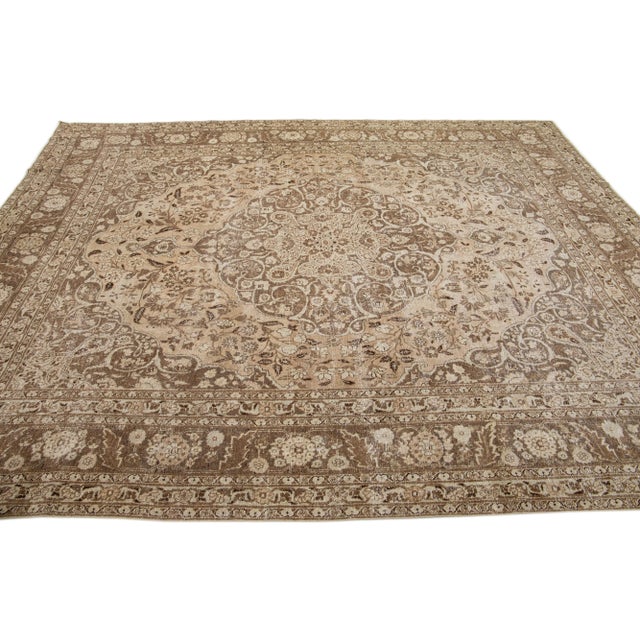 1920s 1920s Brown 1920s Antique Persian Tabriz Handmade Wool Rug With Medallion Design For Sale - Image 5 of 7