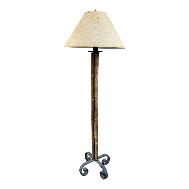 Bamboo and Wrought Iron Floor Lamp For Sale