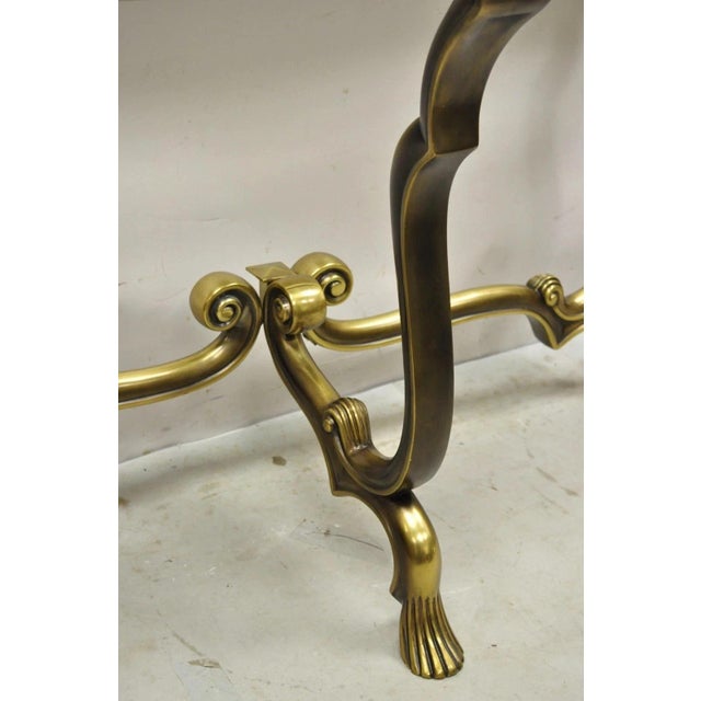 Vintage Italian Hollywood Regency Brass Base Glass Top Console Sofa Hall Table For Sale - Image 9 of 12