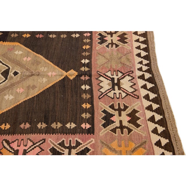 1960s Vintage Turkish Kilim Brown Handmade Tribal Wool Runner For Sale In New York - Image 6 of 10