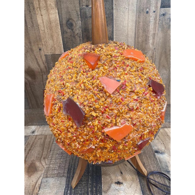 Mid Century Modern Chunky Lucite Orange Rock Candy Swag Ball Table Lamp - Pair For Sale - Image 4 of 9