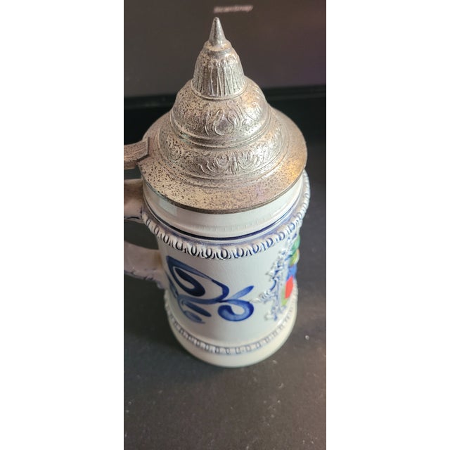 Blue Vintage Thewalt German Beer Stein No. 187 – Hand‑Painted Bavarian Scene, Pewter Lid, West Germany For Sale - Image 8 of 9