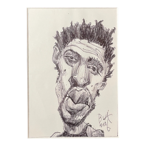 Original 2006 Justin Bua Pop Surrealism Ink Sketch Drawing Man Portrait Art