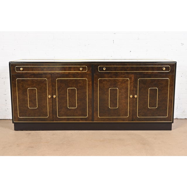 Romweber Mid-Century Hollywood Regency Burl Wood and Brass Sideboard Credenza, Circa 1970s For Sale - Image 12 of 12