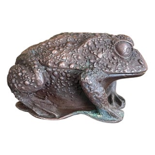 Vintage Japanese Cast-Metal Toad Trinket Box For Sale