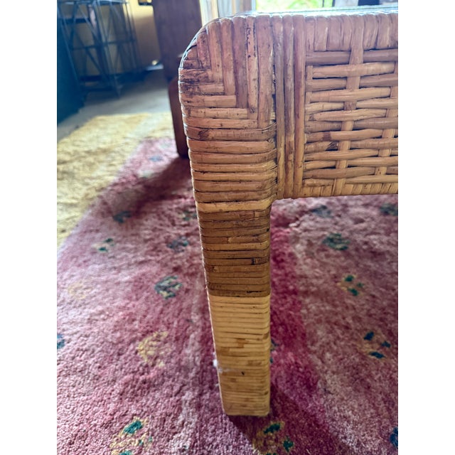 Wood Chic Coastal Rattan Glass Top Square Table For Sale - Image 7 of 8