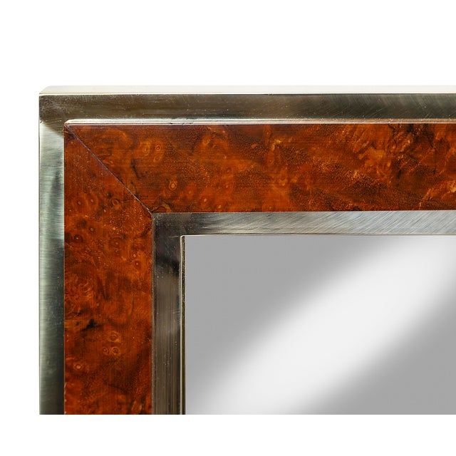Mid-Century Modern Italian Wall Mirror with Brass Frame in Wood Veneer, 1970 For Sale - Image 4 of 7