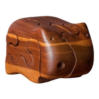Vintage Abstract Handcrafted Solid Wood Hippo Puzzle Sculpture by Deborah Bump For Sale