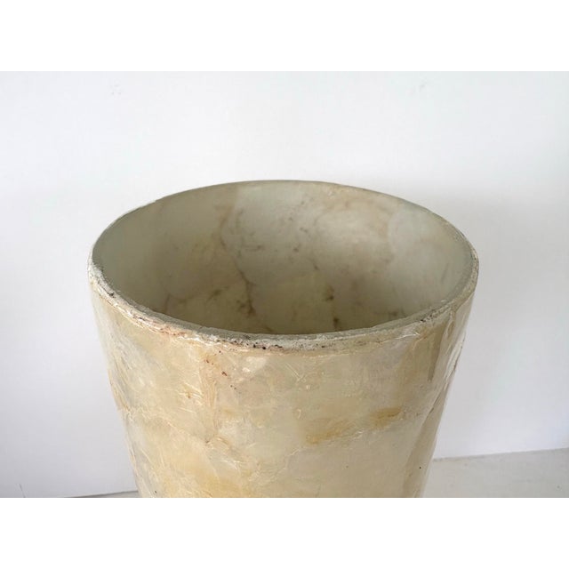 White 1990s Handcrafted 11-Inch Capiz Shell Cylinder Table Lamp For Sale - Image 8 of 9