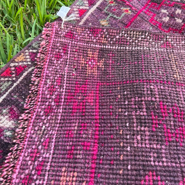 Textile 1940s Vintage Handmade Purple Herki Runner Rug For Sale - Image 7 of 7