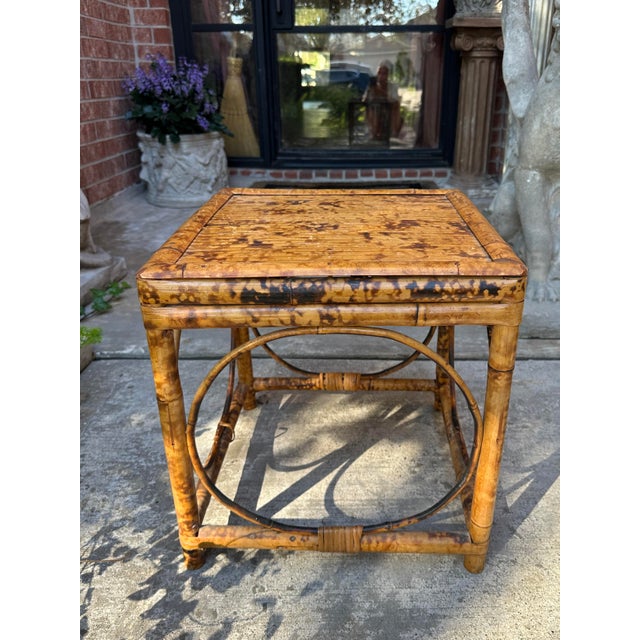 1970s Vintage Scorched Tortoise Bamboo Side Table For Sale - Image 5 of 7