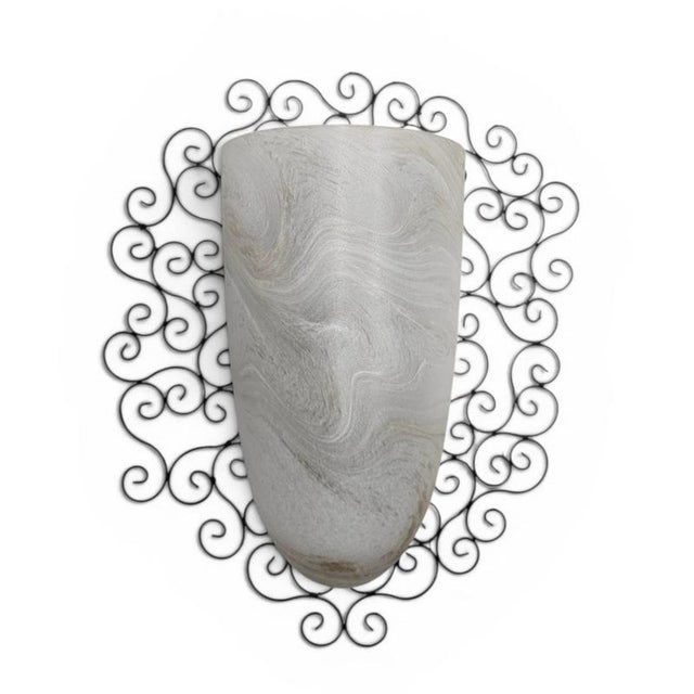 Frosted Amber Glass and Wrought Iron Wall Sconces with Metal Frames, Set of 2 For Sale - Image 12 of 18