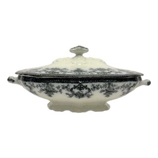 Antique New Wharf Pottery Regent Semi Porcelain Covered Tureen Transferware. For Sale