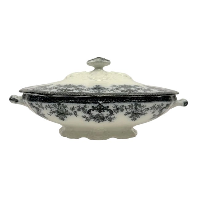 Antique New Wharf Pottery Regent Semi Porcelain Covered Tureen Transferware. For Sale
