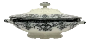 Antique New Wharf Pottery Regent Semi Porcelain Covered Tureen Transferware.