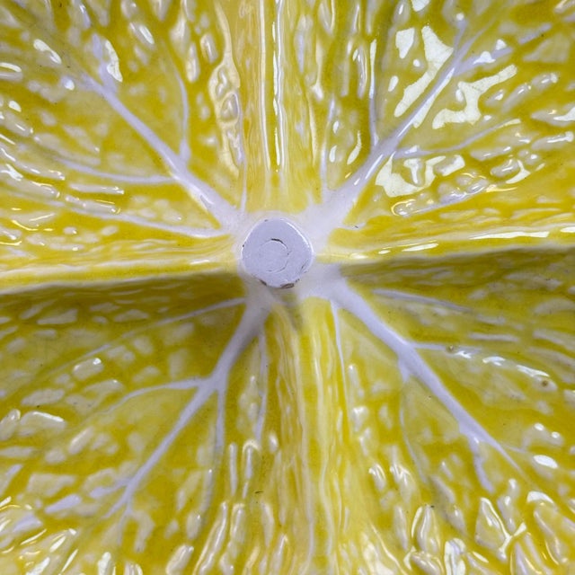 Secla Vintage Portuguese Secla Yellow Cabbageware Divided Relish Plate, 1970s Majolica Pottery For Sale - Image 4 of 8