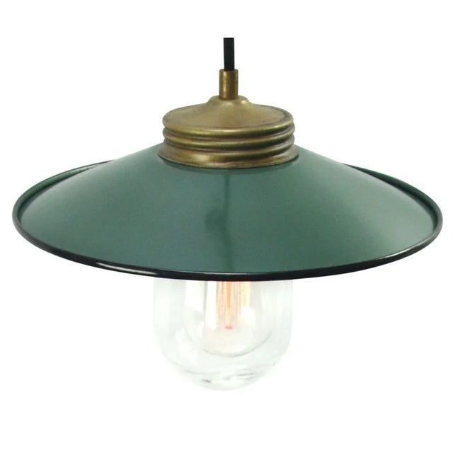 Petrol enamel industrial hanging lamp. clear glass with brass top. e27 / e26 depending on destination, all our lights are...