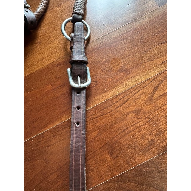 Metal Vintage English 80” Braided Plaited Leather, Stainless Steel Equestrian Horse Rein For Sale - Image 7 of 16