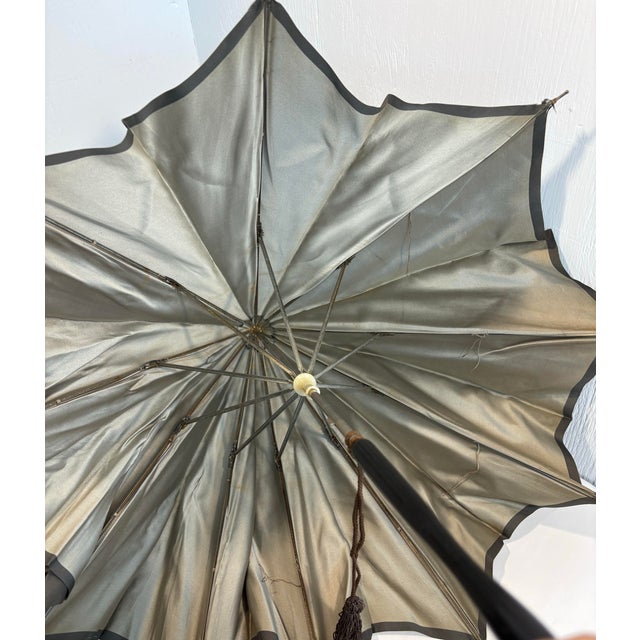 Antique Umbrella With Brass Embossed Handle From Belgium For Sale In Dallas - Image 6 of 10