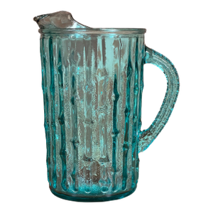 Vintage Tahiti Blue Faux Bamboo Glass Drinks / Cocktail Pitcher