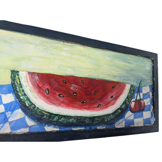 Late 20th Century Original Folk Art Watermelon Painting Framed For Sale - Image 5 of 10