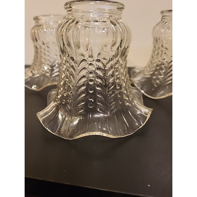 Early to 19th century pressed glass ruffled art deco, clear glass shades in excellent condition with normal signs of wear...
