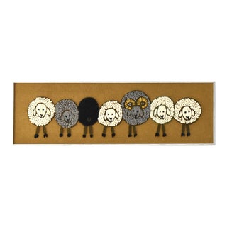 Vintage Crewel Embroidery Sheep Textile Wall Art For Sale