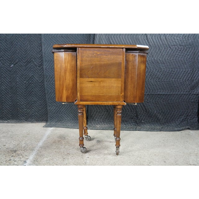 Antique Martha Washington Walnut Spool Sewing Cabinet Chest Side Table Stand For Sale - Image 17 of 18