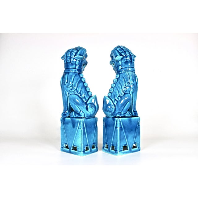 1960's Turquoise Glazed Ceramic Foo Dogs, Pair For Sale - Image 10 of 11