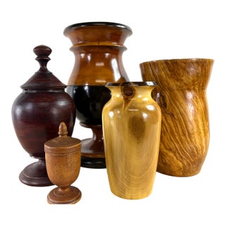 Vintage Complementary Grouping of Hand Turned Wooden Vessels For Sale