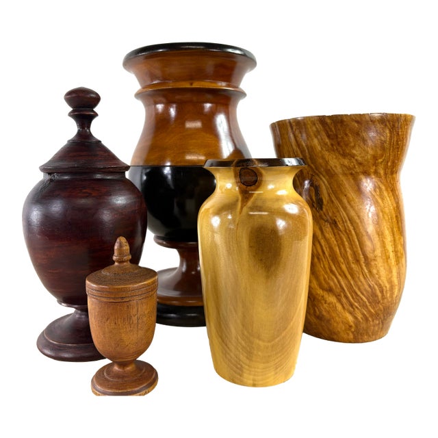 Vintage Complementary Grouping of Hand Turned Wooden Vessels For Sale