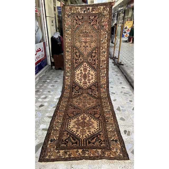 Persian Camel Persian Bibikabad Hexagonal Medallion Runner Rug - 3'7" X 11'6" For Sale - Image 3 of 12