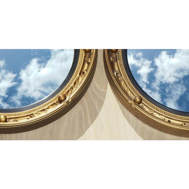 Antique Convex Gilt Wood Butler's Wall Mirror attributed to Atsonea, 1930s, Set of 2 For Sale - Image 4 of 10