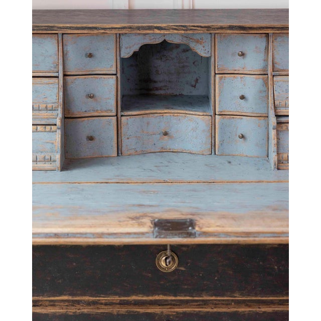 19th Century Period Gustavian Slant-Front Desk with Black Exterior and Blue Interior For Sale - Image 9 of 13