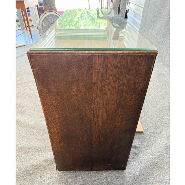 Wood Antique Carved Oak Buffet With Metal Hardware For Sale - Image 7 of 18