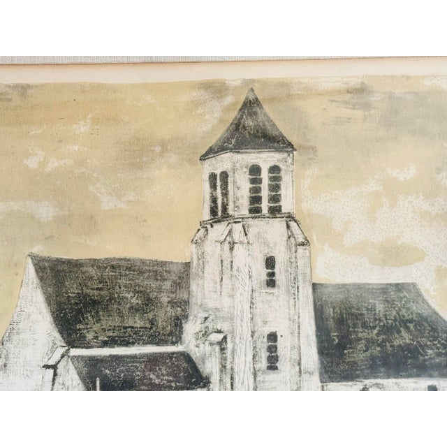 Vintage 1960s “Eglise” lithograph by Andre Minaux French artist (1923-1986). Signed and numbered 171/220. Matte is linen...