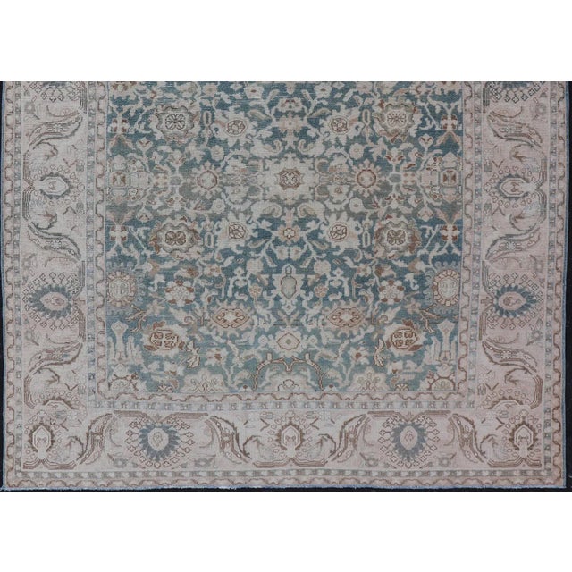 All-Over Light Green Floral Antique Persian Hamadan Rug With Earthy Tones 7'0 X 9'10 For Sale - Image 9 of 12