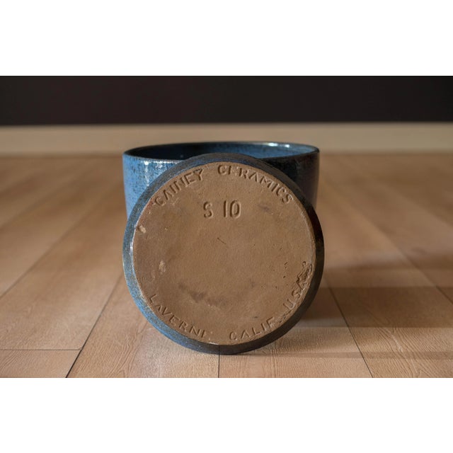 Vintage California Blue Glaze Planter Pot With Saucer by Gainey Ceramics For Sale - Image 9 of 12