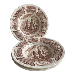 Vintage Fair Winds Staffordshire England Dinner / Soup Bowls- Set of 3